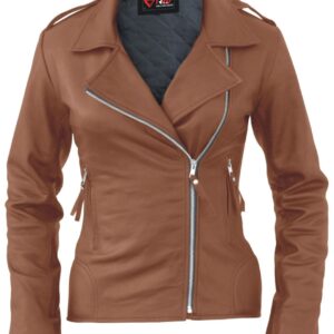 Stylish Brown Leather Jacket for Women - Classic Biker Style