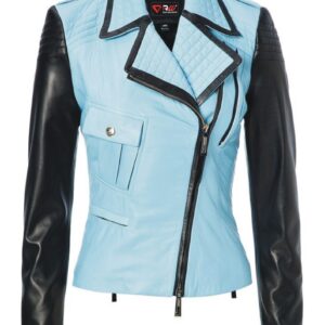 Stylish Blue & Black Leather Jacket for Women | Rubical World Industry