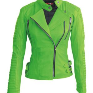 Women's Neon Green Leather Biker Jacket | RWI