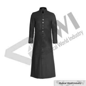 Men's Black Long Coat - Full-Length Buttoned Overcoat