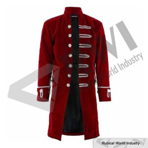 Elegant Red Velvet Military Style Coat for Men