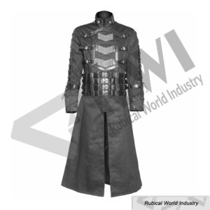 Black Gothic Trench Coat with Leather Straps & Buckles