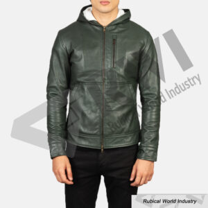 Bouncer Biz Green Leather Bomber Jacket for Men - Stylish Fit
