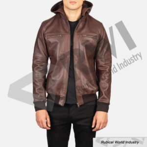 Bouncer Biz Brown Leather Bomber Jacket for Men - Stylish Fit