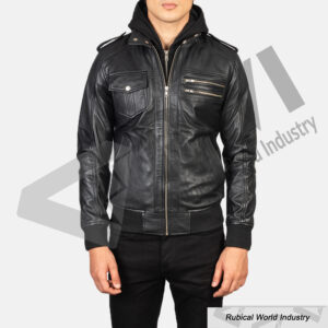 Bouncer Biz Black Leather Bomber Jacket for Men - Stylish Fit