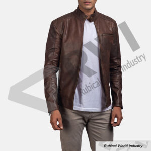Men’s Dean Brown Leather Biker Jacket – Stylish & Durable