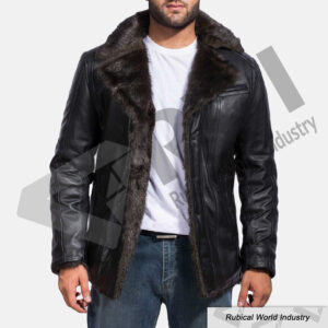 Furcliff Black Leather Coat with Fur Collar – Stylish & Warm