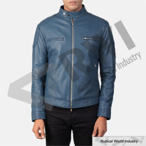 Men’s Gatsby Blue Leather Biker Jacket – Bold, Modern & Comfortable