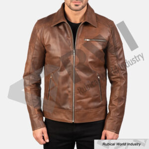 Men’s Lavendard Brown Leather Biker Jacket – Classic Elegance with Modern Edge