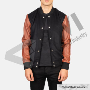 Vaxton Brown & Black Varsity Jacket for Men – Bold Contrast, Classic Cool