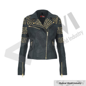 Women's Black Studded Leather Jacket – Stylish & Bold