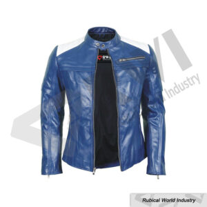 Blue & White Men's Leather Jacket | Rubical World