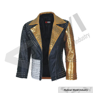 Studded Black & Gold Leather Jacket | Rubical World