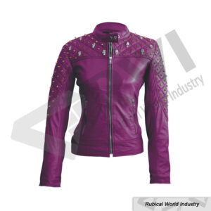 Purple Studded Skull Leather Jacket | Rubical World
