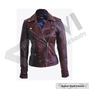 Women's Maroon Leather Biker Jacket – Classic Slim Fit Moto Style
