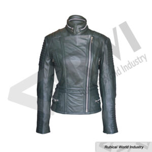 Women’s Black Leather Biker Jacket – Padded Racer Style with Aggressive Edge