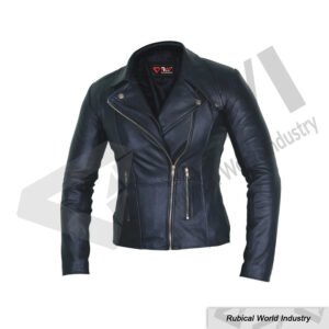 Women’s Black Leather Moto Jacket – Sleek Asymmetrical Zip Biker Style