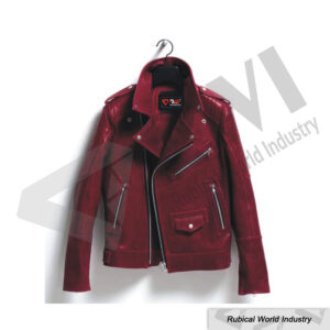 Women’s Red Leather Biker Jacket – Bold Asymmetrical Moto Style with Zipper Accents