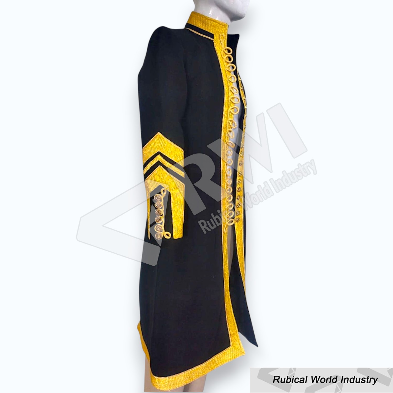 Black Wool Hussar Coat_ Gold Braided Military Jacke (2)