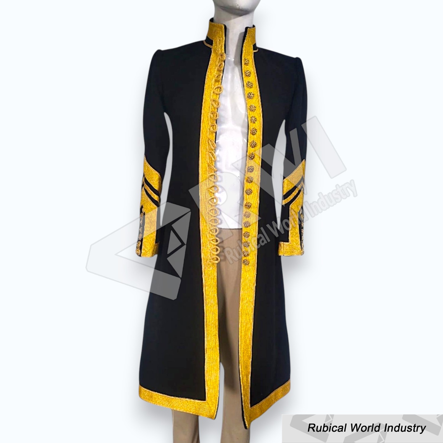 Black Wool Hussar Coat_ Gold Braided Military Jacke