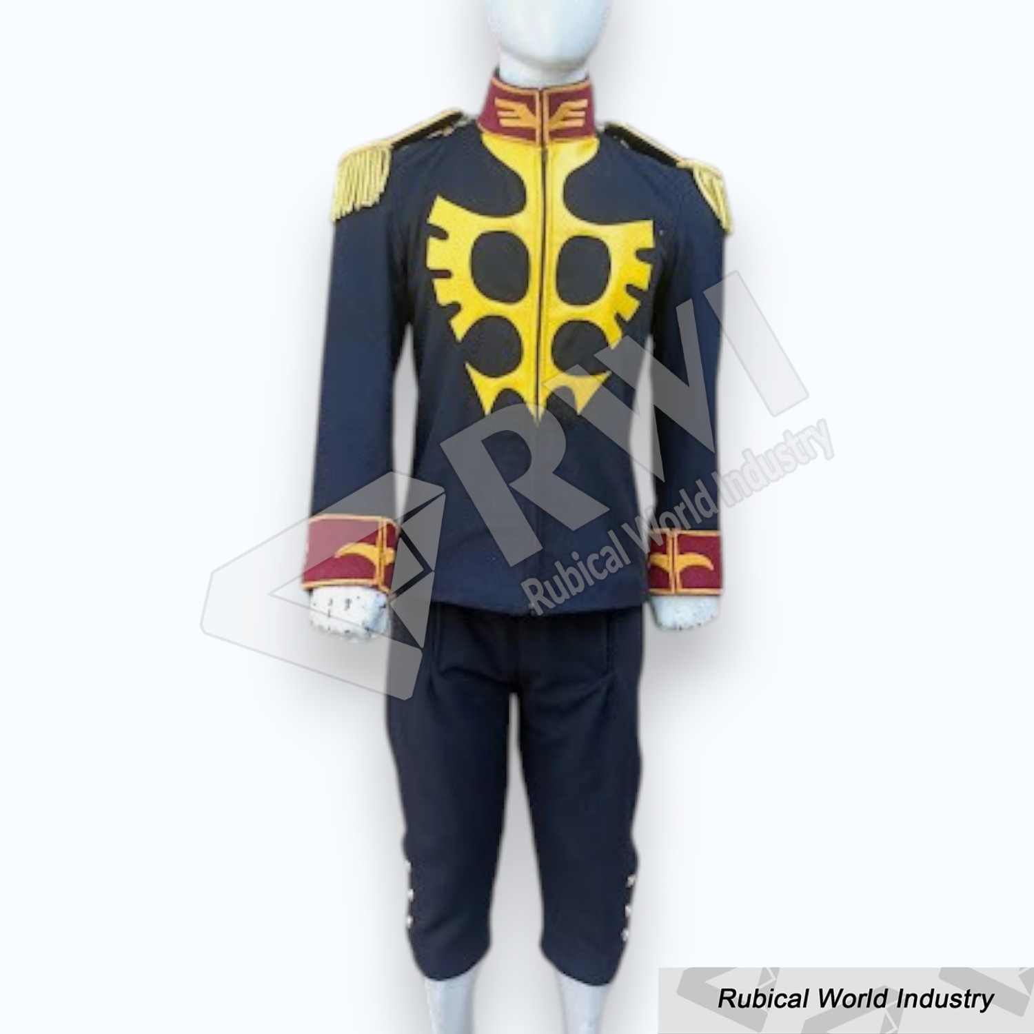 Black wool embroided coat and pant