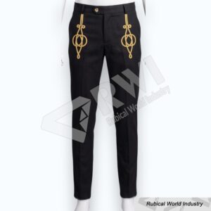 Men's Black Hussar Military Trousers with Gold Braid