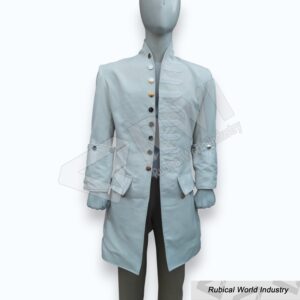 Mens White Wool Frock Coat Victorian Military Style Long Jacket Formal Tailcoat Custom Made
