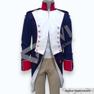 Mens Blue Napoleonic Military Coat French Army Uniform Wool Tailcoat Reproduction Custom Made