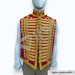 Red Hussar Military Vest Gold Braided