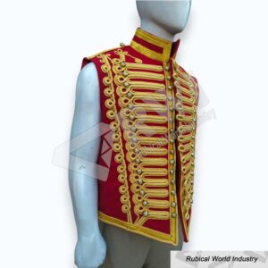 Red Hussar Military Vest Gold Braided