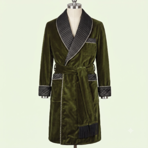 New Men's Dressing Gown Forest C Green Black Velvet Fine Quilted with Green Silk