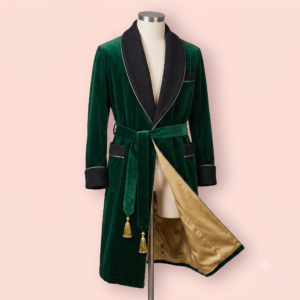New Men's Dressing Gown Forest Green Black Velvet Fine Quilted with Gold Silk