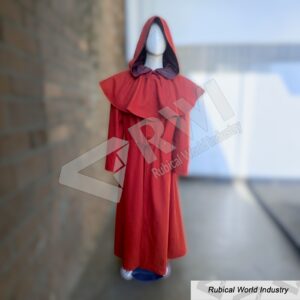 Handmade Maroon Wool Monk Robe with Hood for Medieval LARP