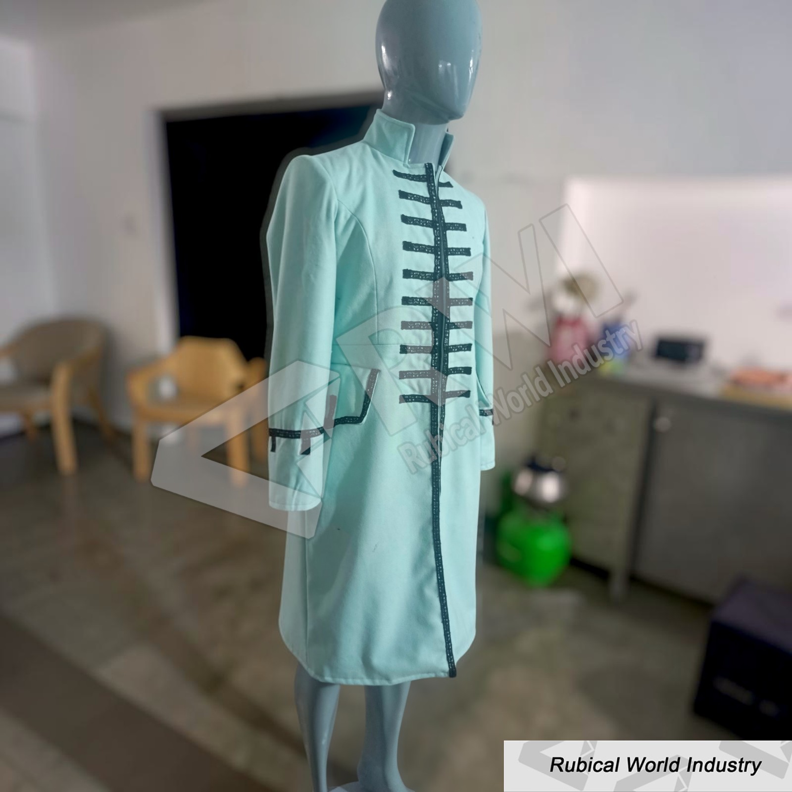 Sky Blue Wool Frock Coat, 18th Century Pirate Military Jacket, Custom Made (1)