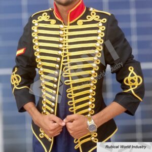 Black Hussar Military Jacket Gold Braided Officer Coat