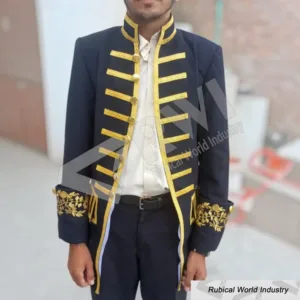 Men's Black Hussar Jacket Gold Braid Officer Uniform