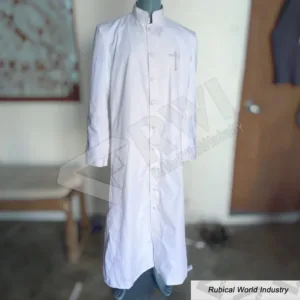 Elegant White Clergy Robe with White Piping Formal Religious Attire