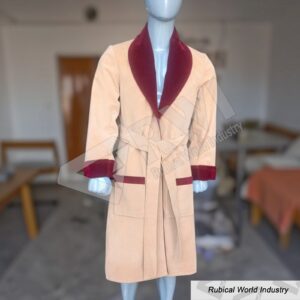 Men's off White velvet Smoking Robe Quilted Lapel