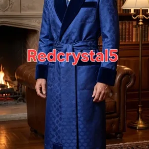Men's Blue Jamawar Smoking Jacket Velvet Robe Coat
