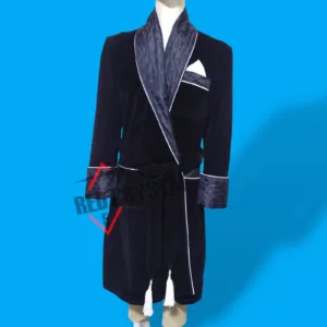 New Men's Dressing Gown Forest Black Black Velvet Fine Quilted with Gold Silk